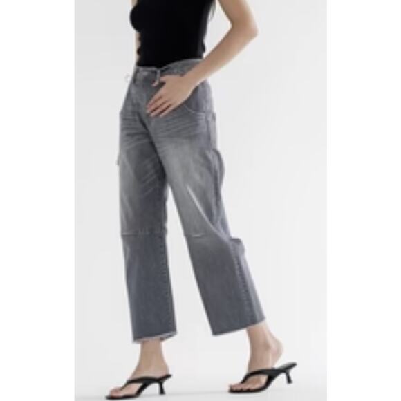 NWT Mica Denim Super High Barrel Wide Leg Ankle Jeans Grey Sz 28 Pockets Preppy - Picture 1 of 15